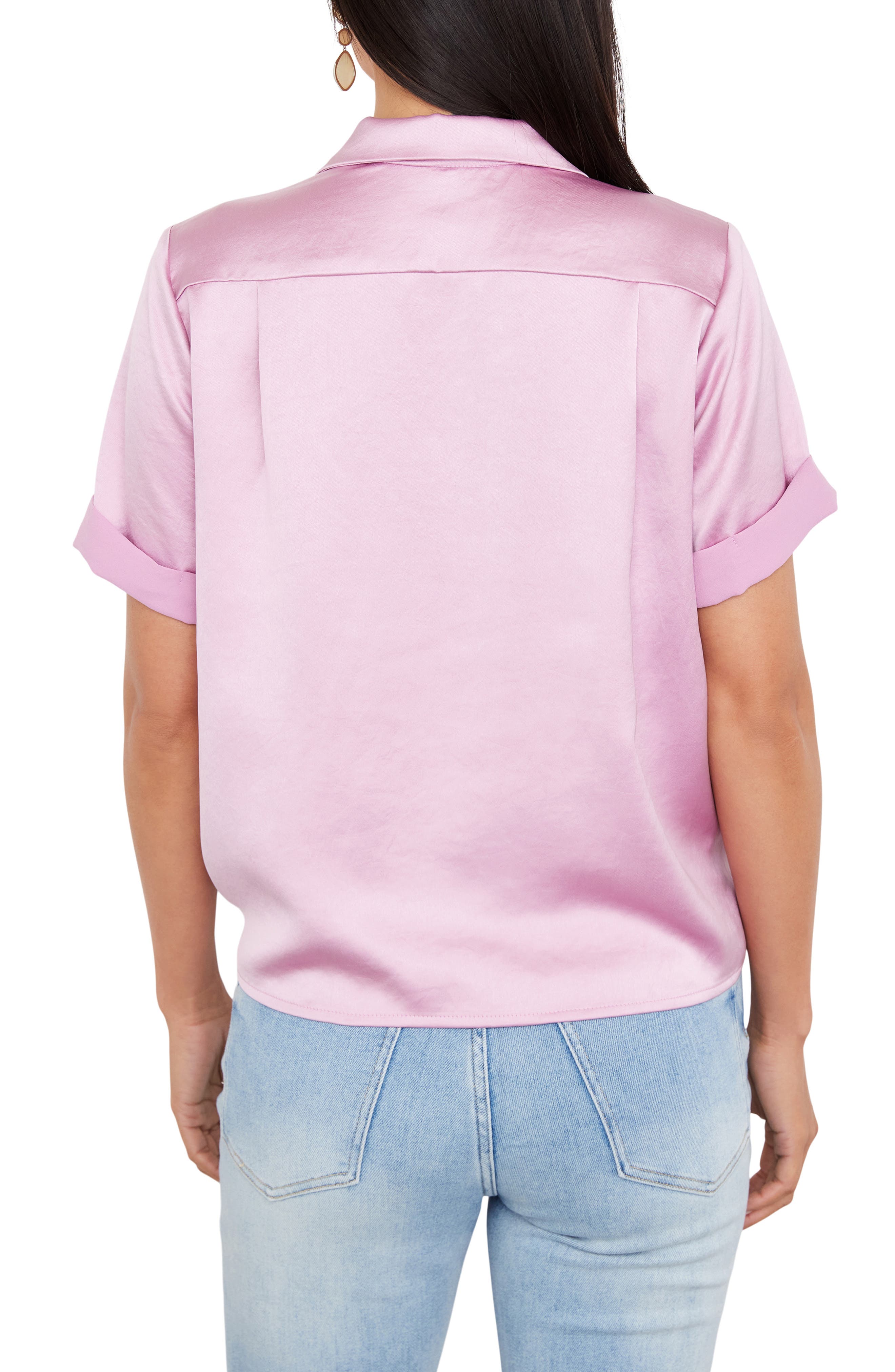 Roll Cuff Tie Front Satin Blouse - image 2