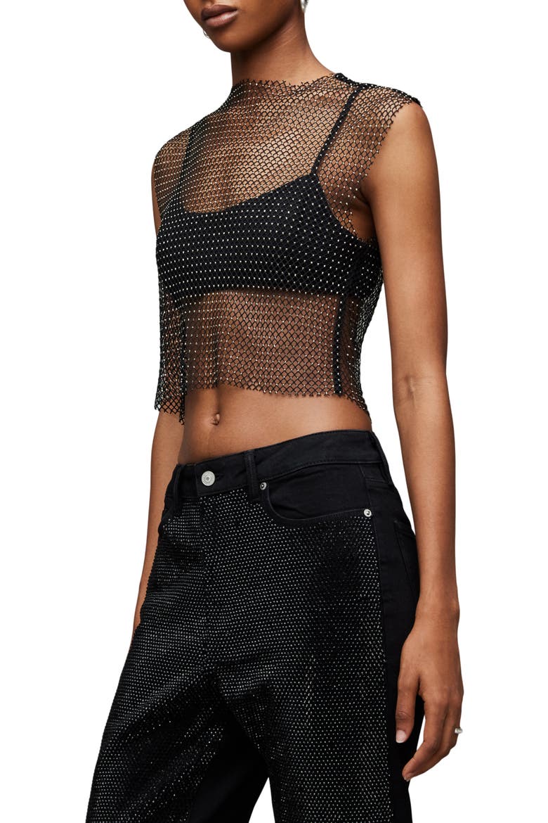 Calytrix Sparkle Mesh Crop Top, Alternate, color, BLACK