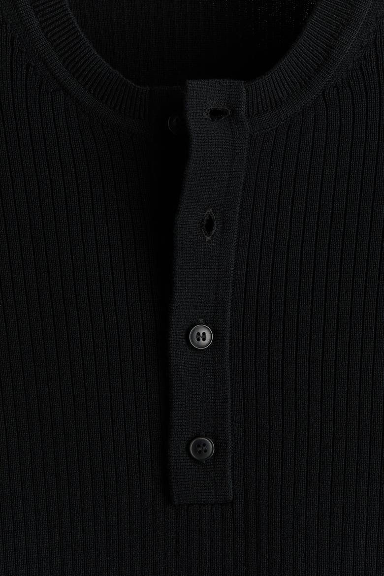 Slim-fit Ribbed Henley Shirt, Alternate, color, Black