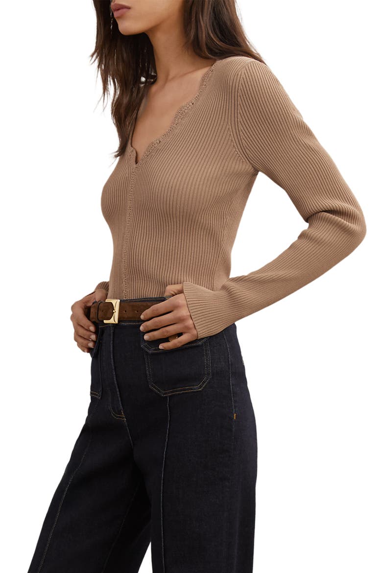 Lara Lace Detail Rib Sweater, Alternate, color, TAUPE NEUTRAL