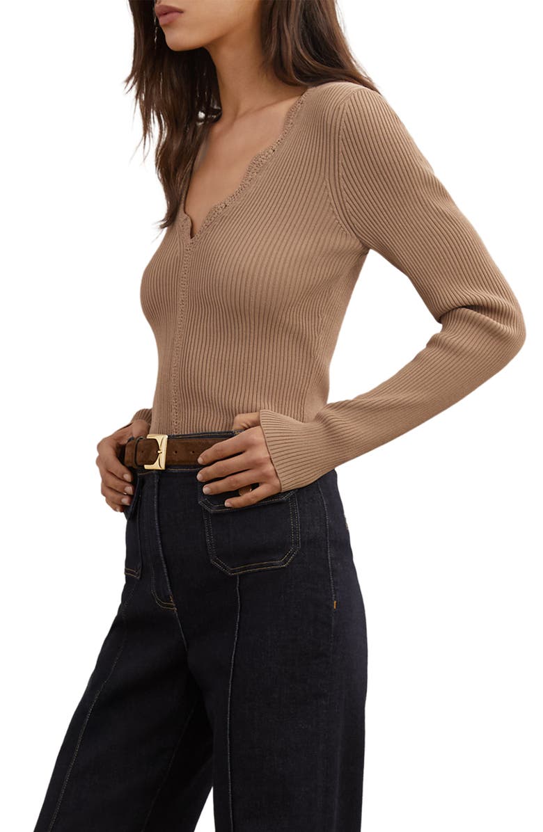 Reiss Lara Lace Detail Rib Sweater, Alternate, color, Taupe Neutral