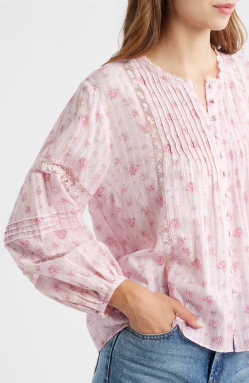 Loveshackfancy Lita Floral Long Sleeve Cotton Button-up Top In Pink