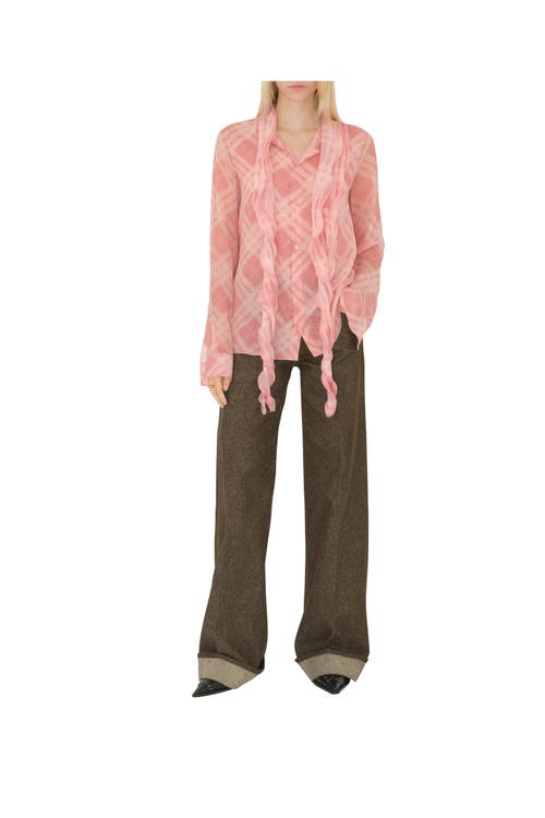 Burberry Check Silk Blouse With Ruffles In Candy