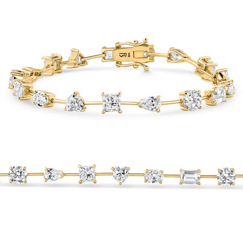 9Ct Mixed Cut Spaced Diamond Tennis Bracelet 14k Gold Lab Grown 7"