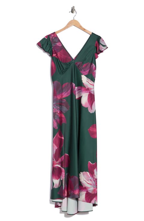 Floral Flutter Sleeve V Neck Midi Dress