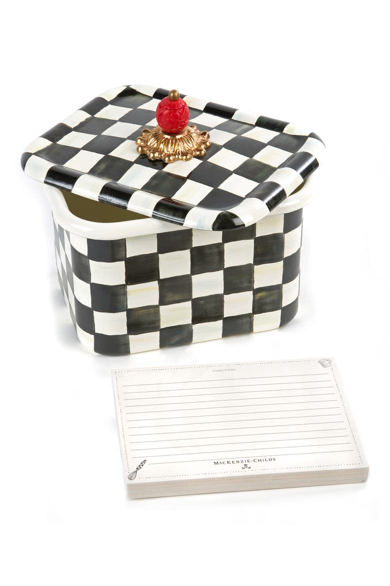 Courtly Check Enameled Steel Recipe Box, Alternate, color, BLACK/ WHITE