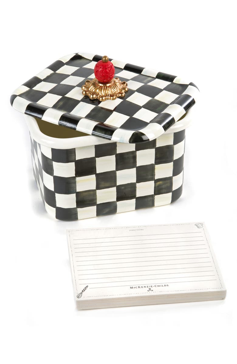 MACKENZIE CHILDS Courtly Check Enameled Steel Recipe Box, Alternate, color, Black/ White