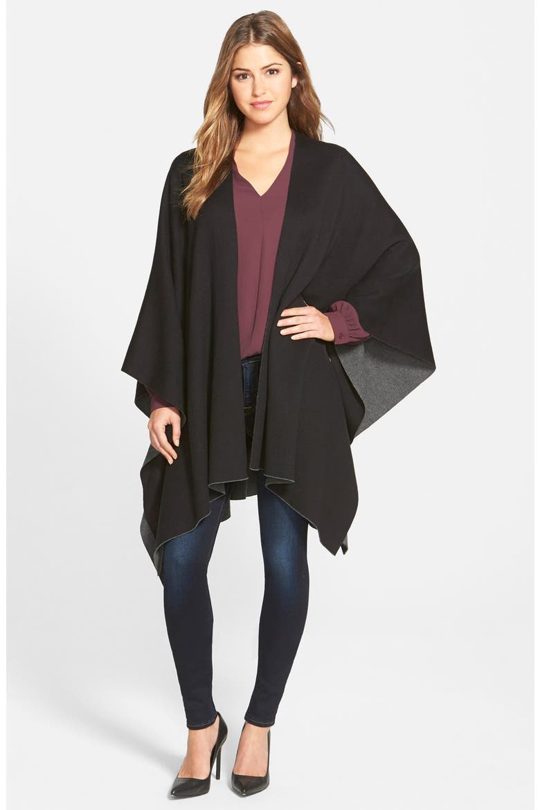 Reversible Cotton Knit Poncho, Alternate, color, MEDIUM HEATHER GREY