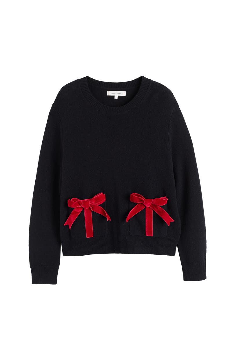 Chinti & Parker Wool-Cashmere Velvet Bow Sweater, Alternate, color, 