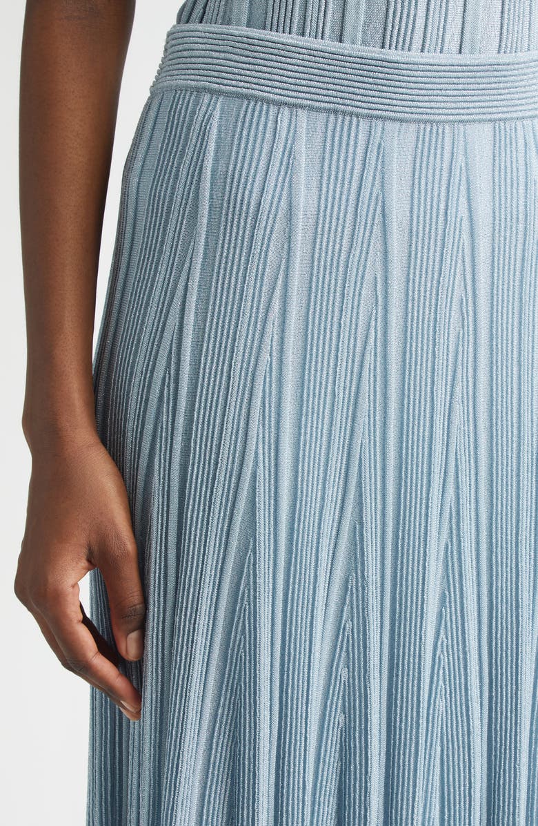 Zimmermann Aster Metallic Flared Ottoman Stitch Sweater Skirt, Alternate, color, Metallic Blue