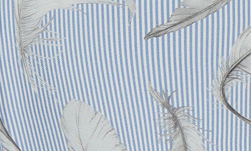 Thom Browne Feather Print Stripe Silk Button-up Shirt
