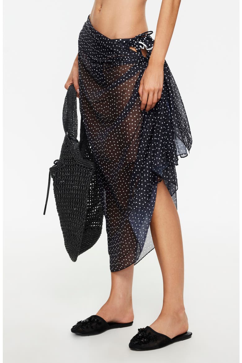 Wavelength Sheer Cover-Up Wrap Skirt, Alternate, color, NOIR POLKA
