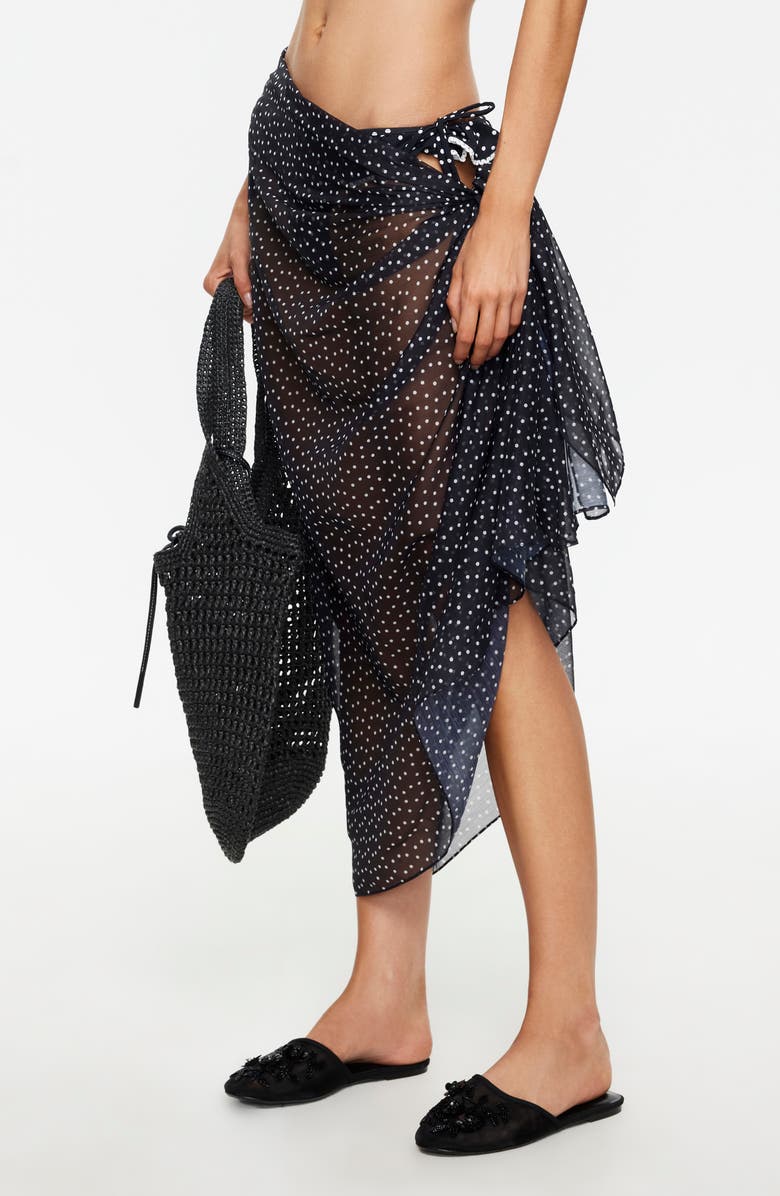 LIONESS Wavelength Sheer Cover-Up Wrap Skirt, Alternate, color, Noir Polka