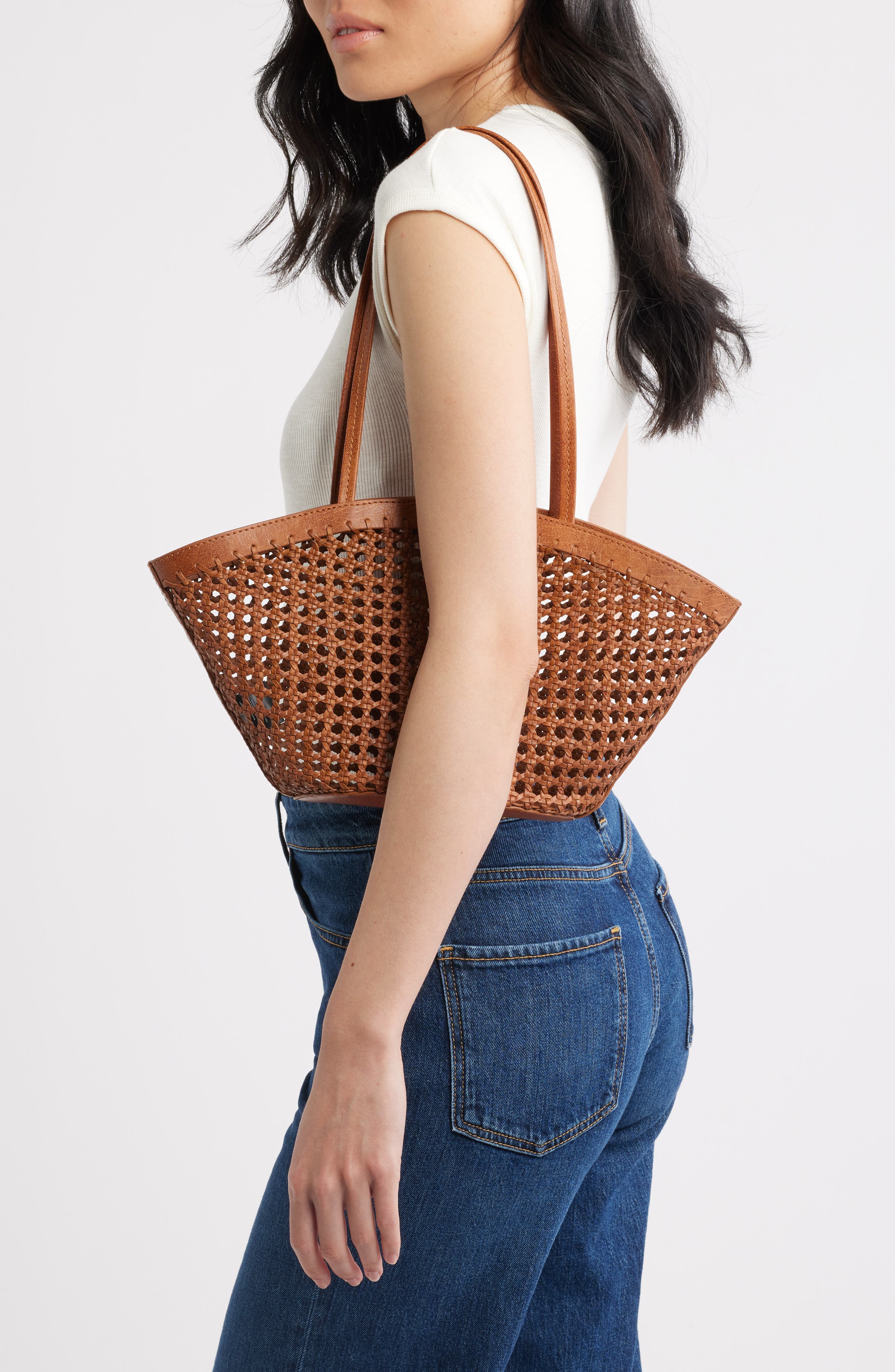 Madewell Caning Woven Leather Tote, Alternate, color, Toasted Coconut