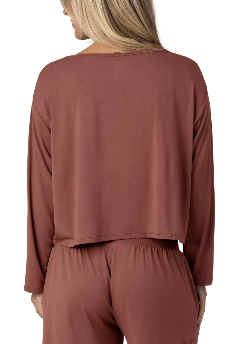 Aria Casual Long Sleeve Cropped Top, Alternate, color, Redwood