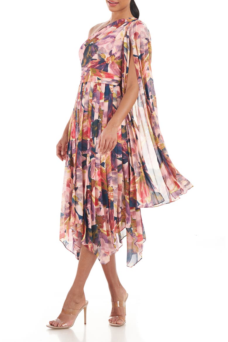 Lilah Floral One-Shoulder Chiffon Gown, Alternate, color, ROSETTE MULTI