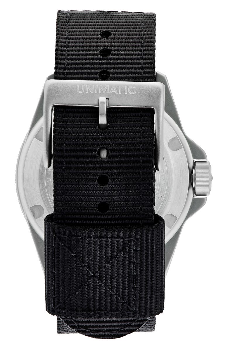 UNIMATIC Modello Quattro Toolwatch UT4 Nylon Strap Diving Watch, 40mm, Alternate, color, Black Steel