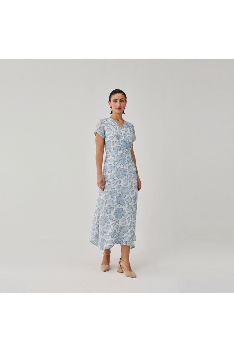 Soft Floral Wrap Midi Dress, Alternate, color, Porcelain Bloom
