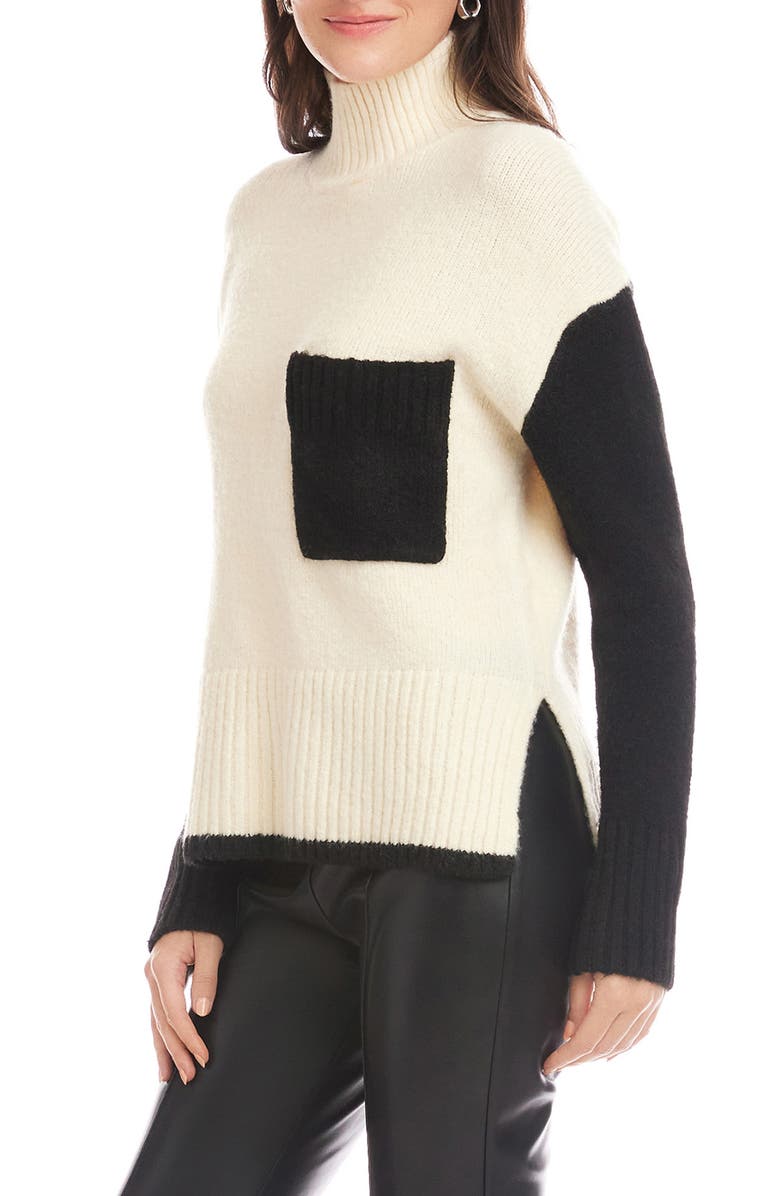 FIFTEEN TWENTY Colette Colorblock Mock Neck Sweater, Alternate, color, Black/ Cream
