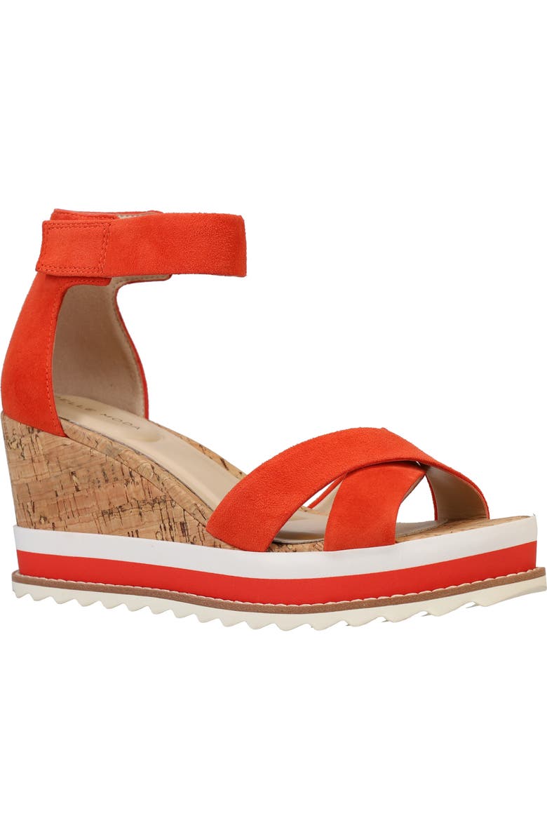 Pelle Moda Westyn Ankle Strap Platform Wedge Sandal, Main, color, Red Orange