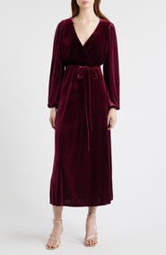 Halogen® Wrap Front Long Sleeve Velvet Maxi Dress