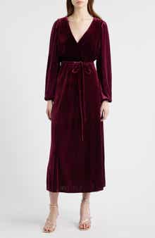Halogen® Wrap Front Long Sleeve Velvet Maxi Dress