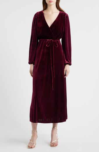Halogen® Wrap Front Long Sleeve Velvet Maxi Dress