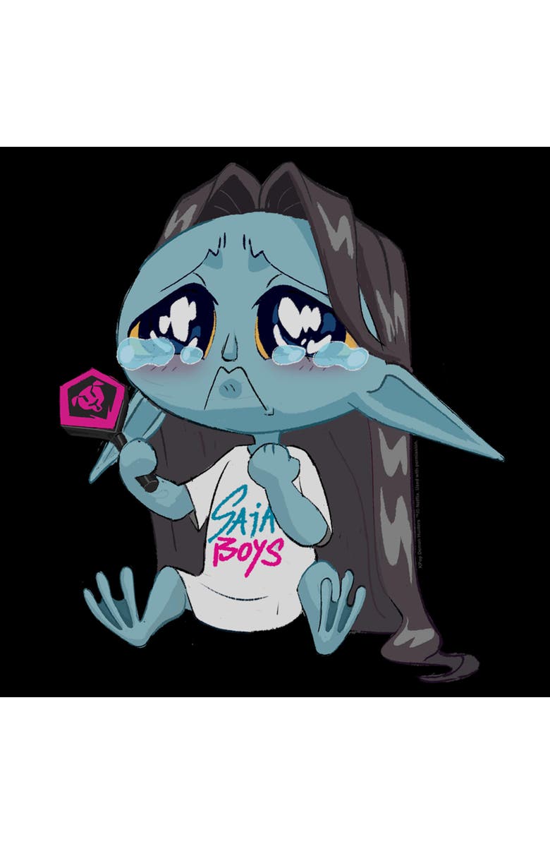 KPop Demon Hunters Men's KPop Demon Hunters Chibi Crying Fan  Graphic T-Shirt, Alternate, color, Black