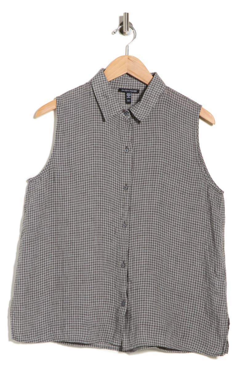 Eileen Fisher Classic Collar Sleeveless Organic Cotton Button-Up Shirt, Alternate, color, Geyser