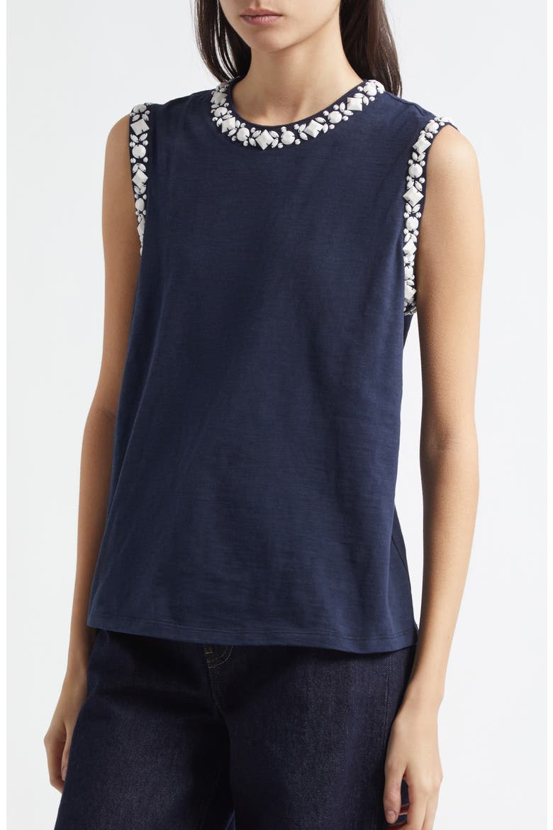 Blaine Opaque Stone Sleeveless Top, Alternate, color, NAVY/ WHITE