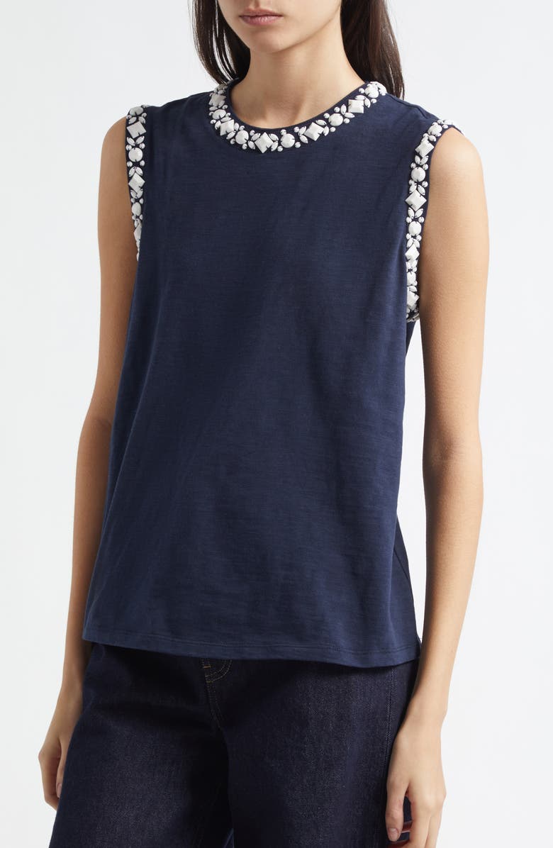 Cinq à Sept Blaine Opaque Stone Sleeveless Top, Alternate, color, Navy/ White