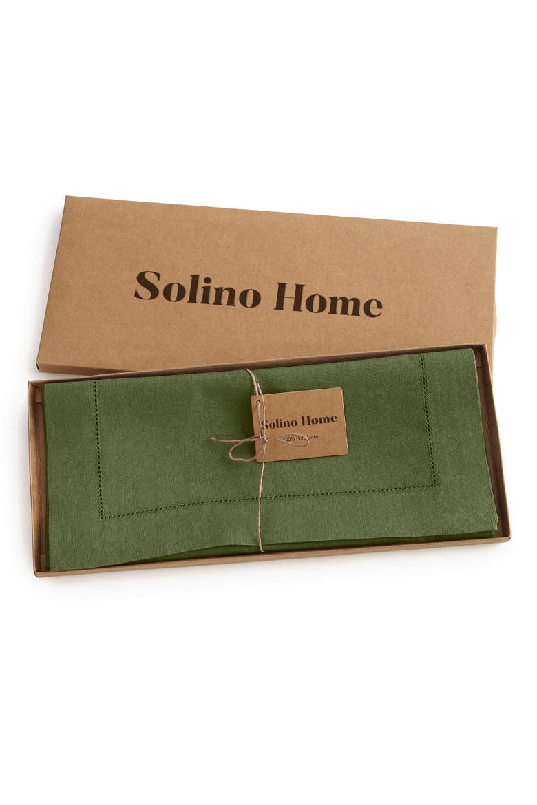 Linen Table Runner - Classic Hemstitch, Alternate, color, Olive