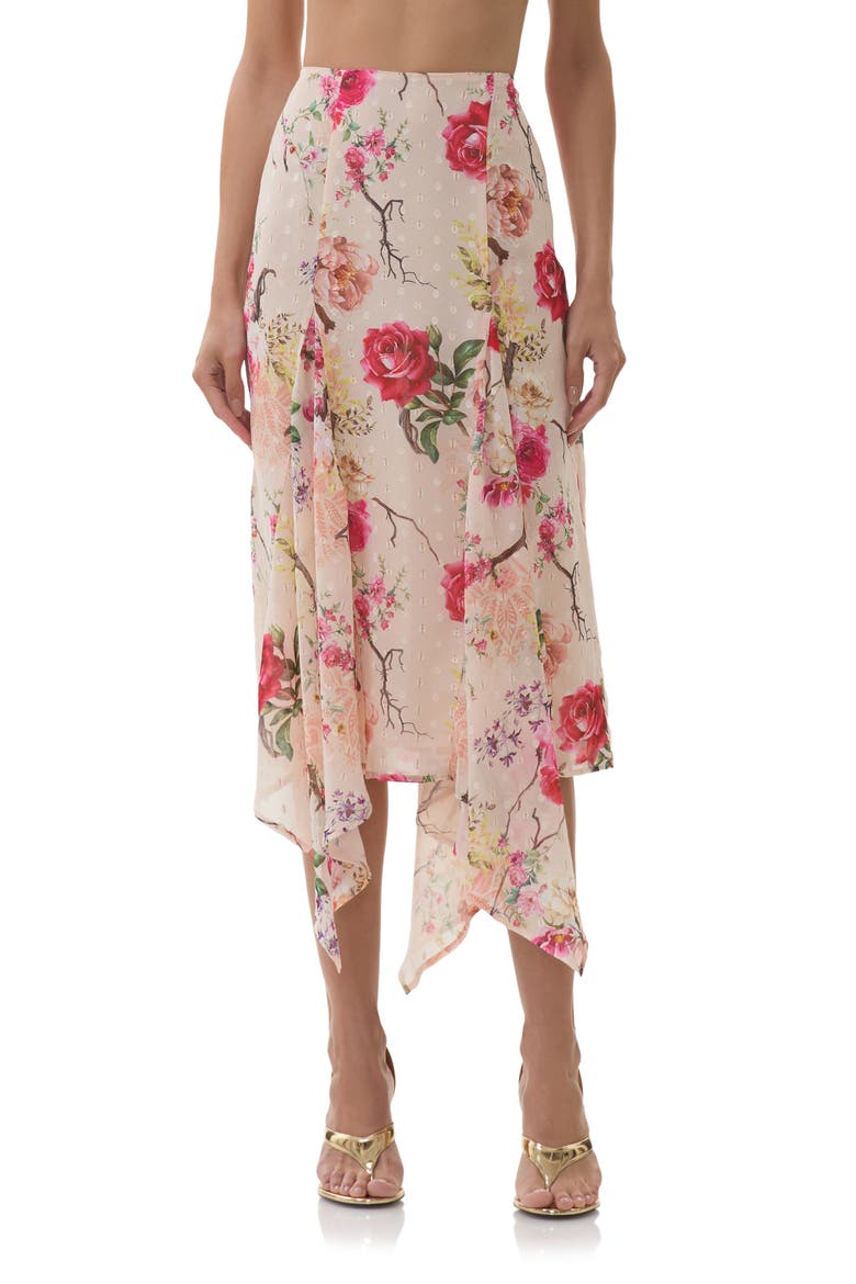 Sablyn Asymmetric Chiffon Midi Skirt, Main, color, SAND SUMMER ROSE