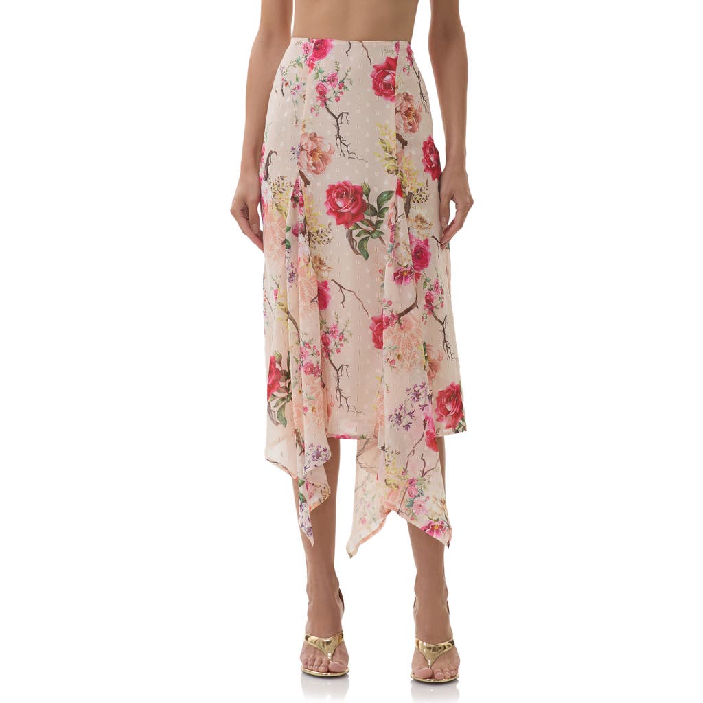 Afrm Sablyn Asymmetric Chiffon Midi Skirt In Pink