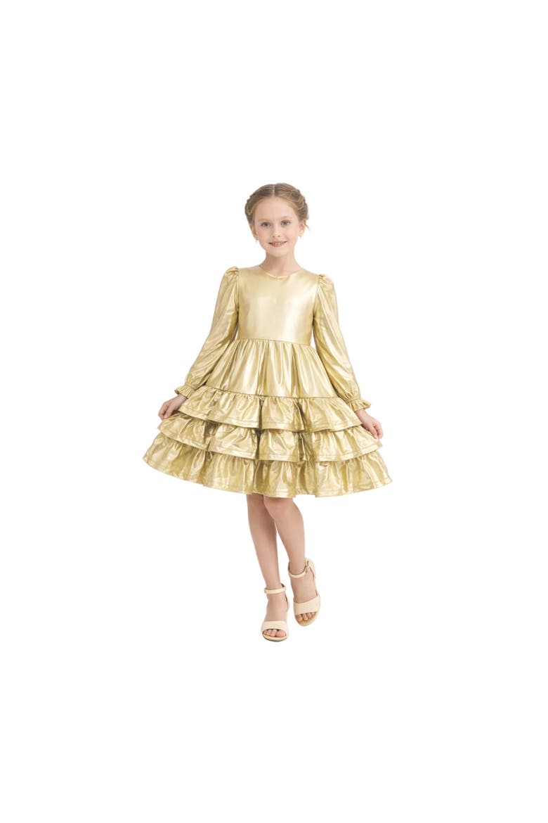 Metallic Ruffle Party Dress, Main, color, Gold
