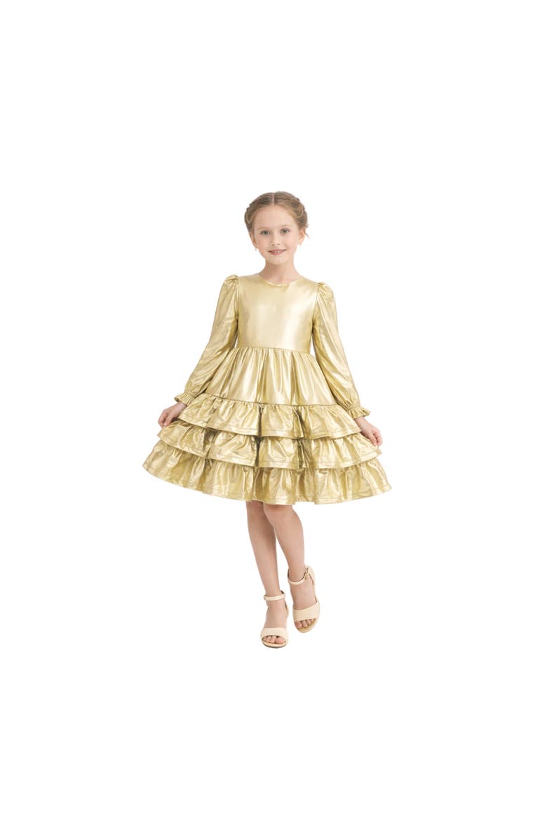 Mimi Tutu Metallic Ruffle Party Dress, Main, color, Gold