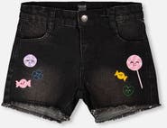 Deux par Deux Candy and Lollipop Embroidery Denim Shorts