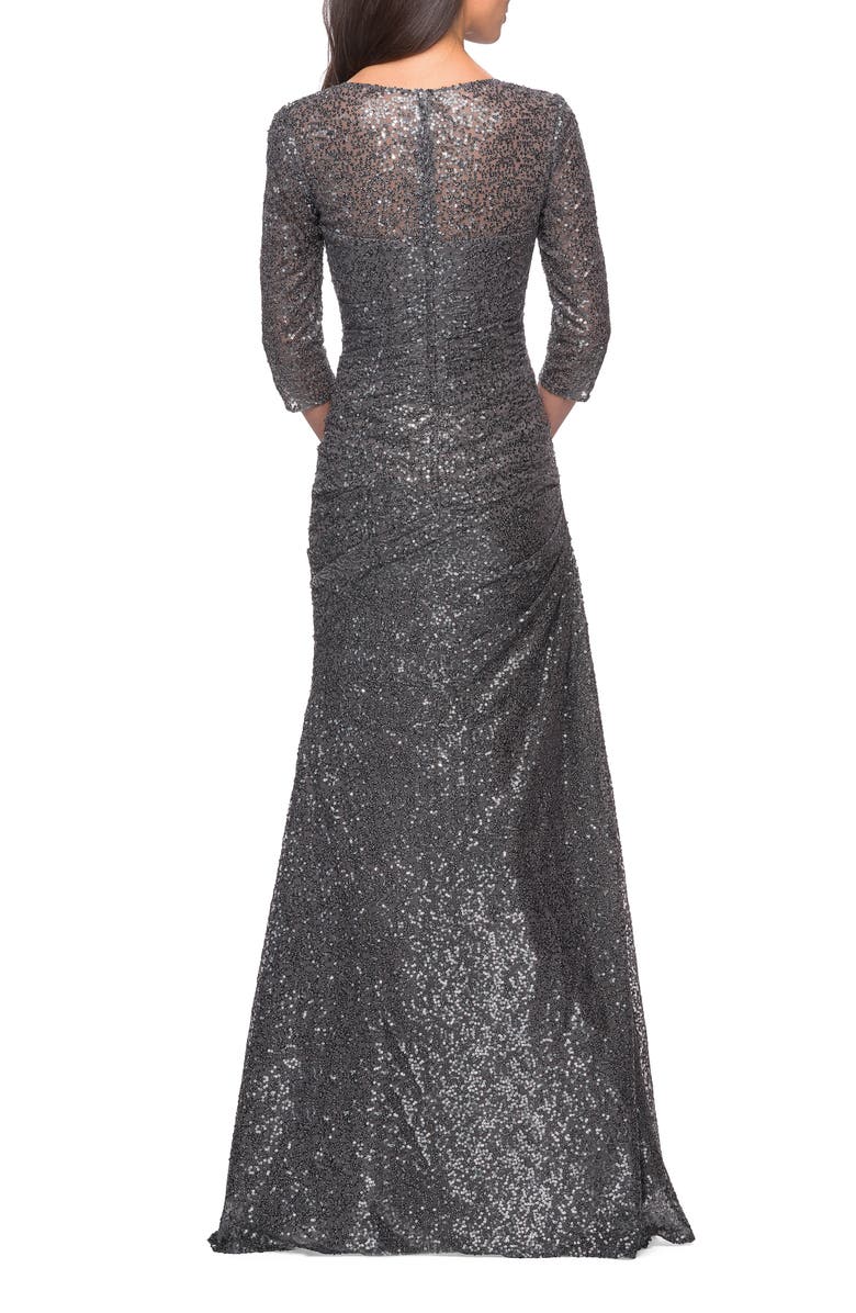La Femme Ruched Sequin Trumpet Gown, Alternate, color, 