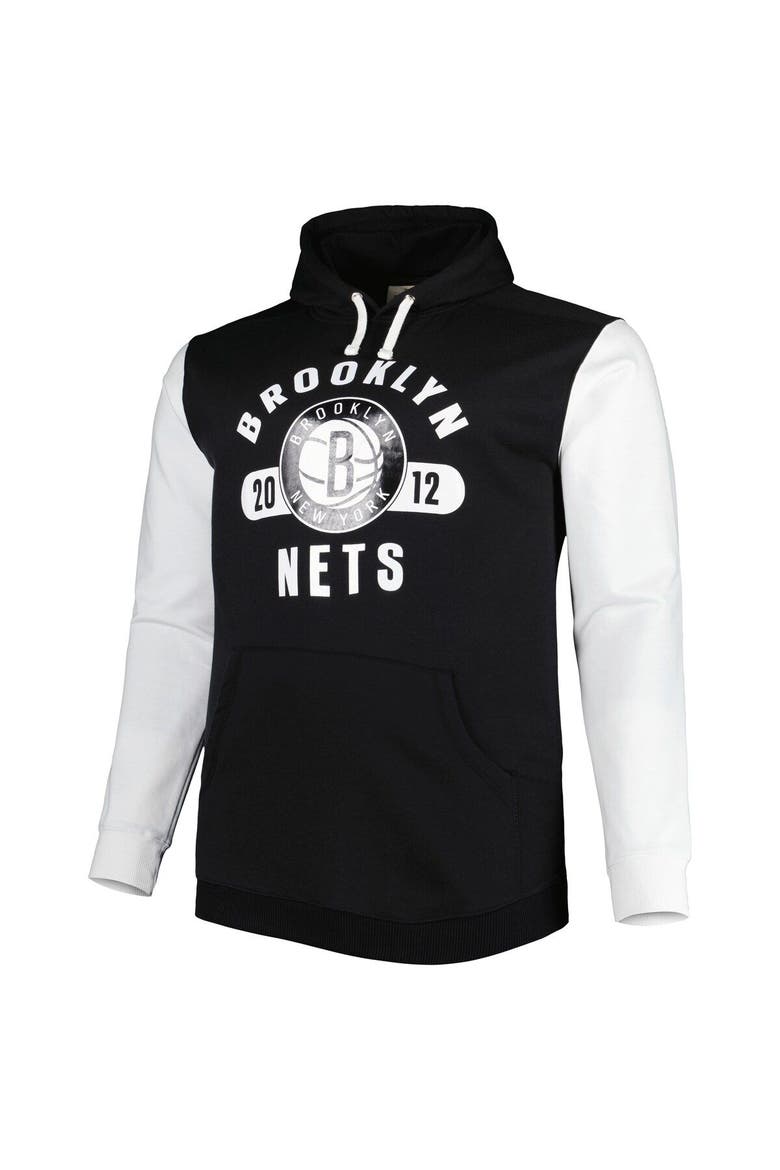 Men's Fanatics Branded Black/White Brooklyn Nets Big & Tall Bold Attack Pullover Hoodie, Alternate, color, Black