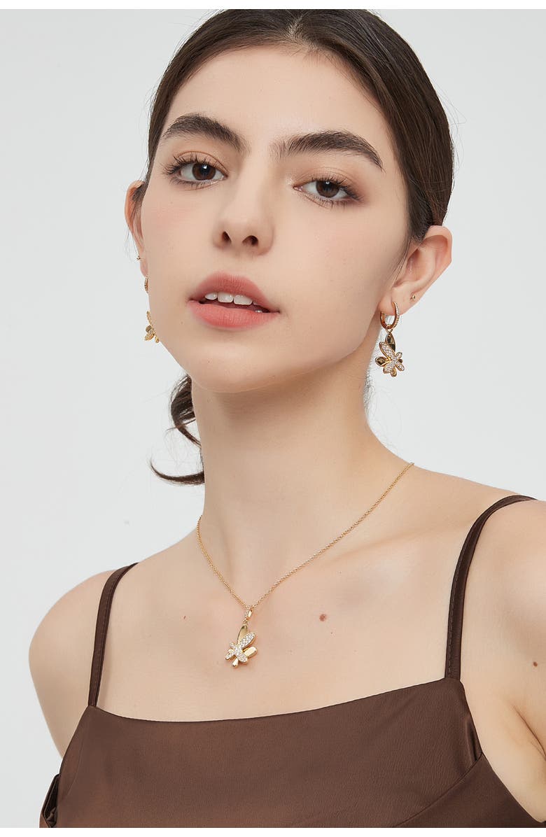 Classicharms Pavé Butterfly Dangle Drop Hoop Earrings, Alternate, color, Silver/Clear