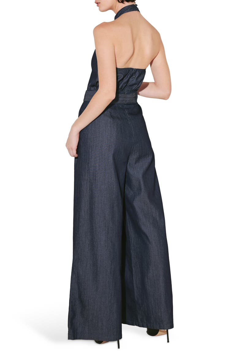 Halter Neck Denim Jumpsuit, Alternate, color, DENIM
