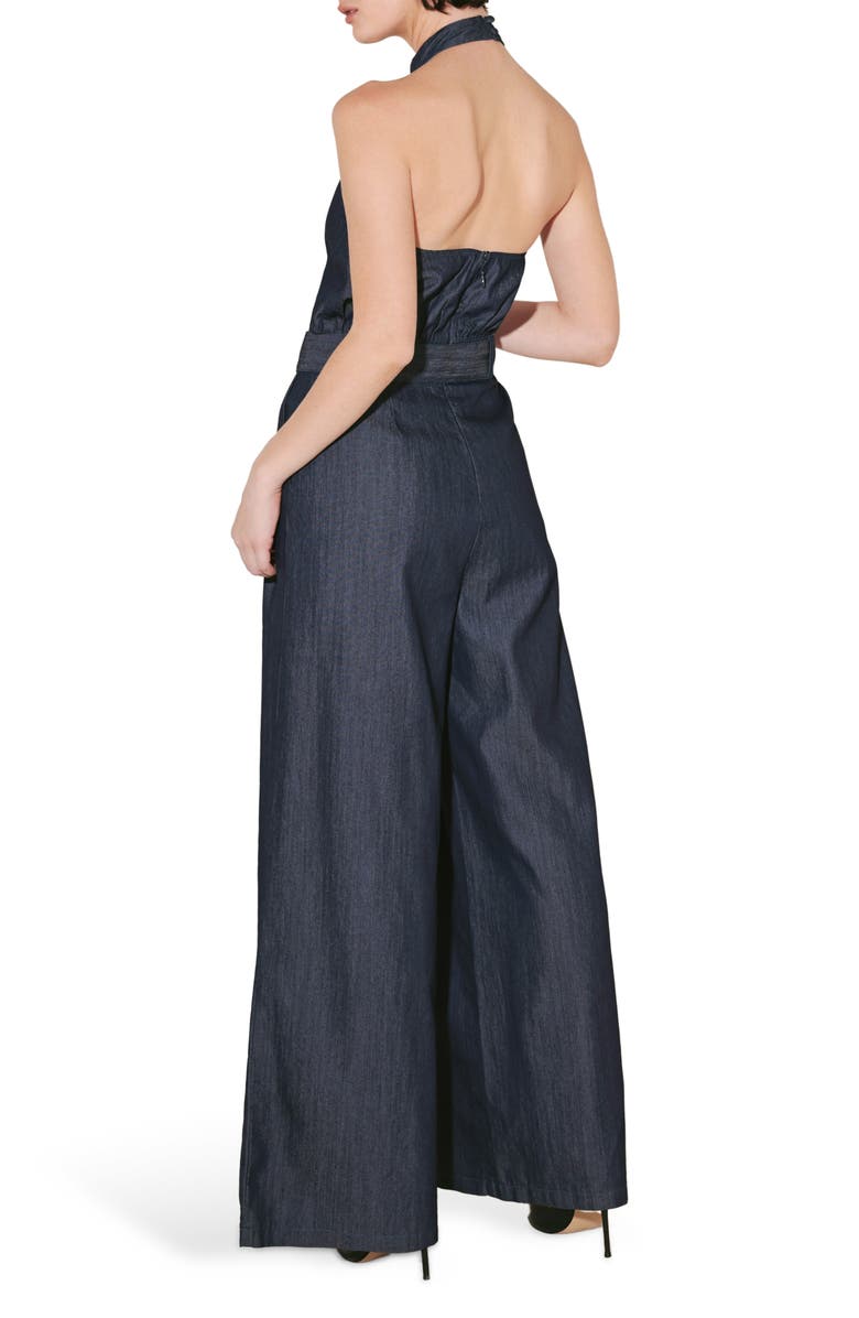 FREEMARKET Halter Neck Denim Jumpsuit, Alternate, color, Denim