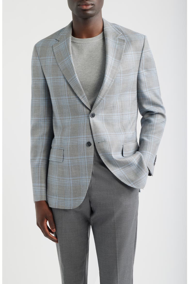 Hyperlight Soft Grey Plaid Slub Wool & Silk Blend Sport Coat, Main, color, GREY