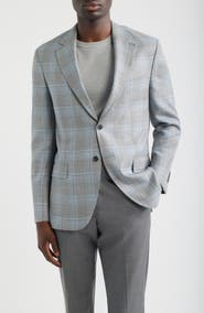 Peter Millar Hyperlight Soft Grey Plaid Slub Wool & Silk Blend Sport Coat