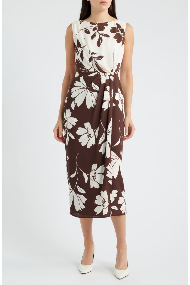 Floral Faux Wrap Maxi Dress, Main, color, DARK CHOCOLATE/ WHITE DOVE