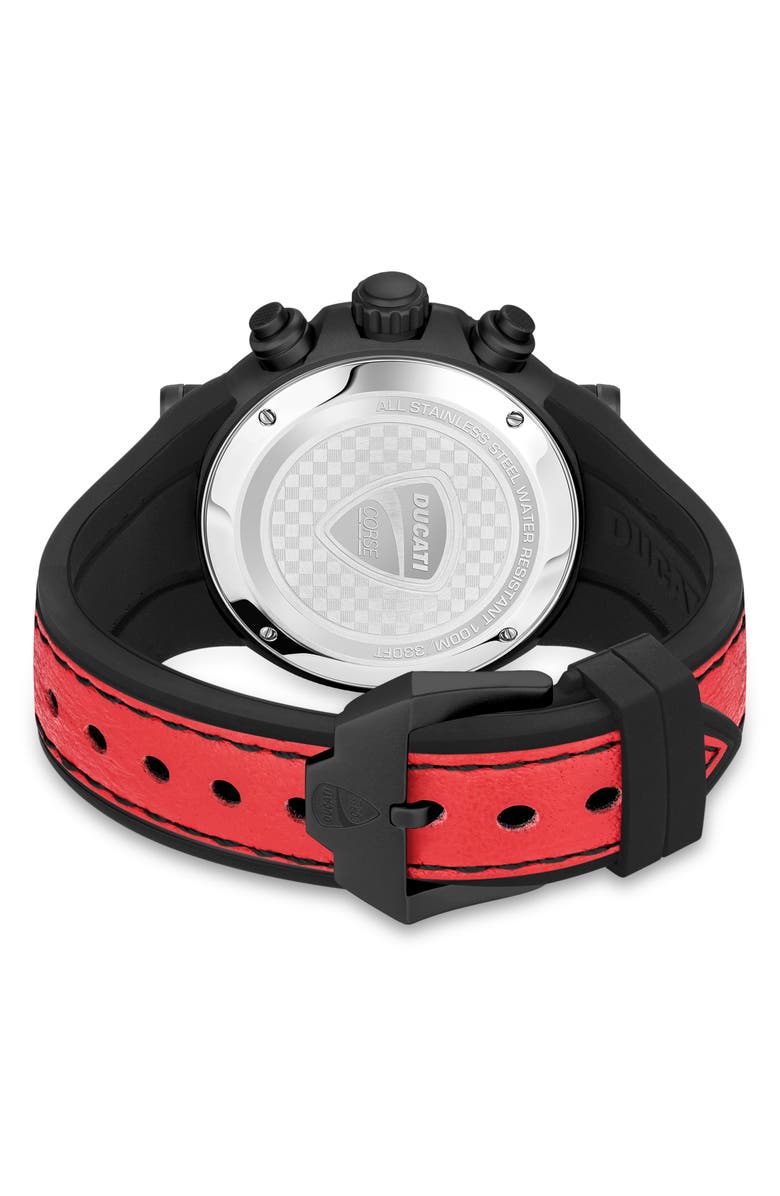 Ducati Corse Partenza Leather Strap Chronograph Watch, 49mm, Alternate, color,