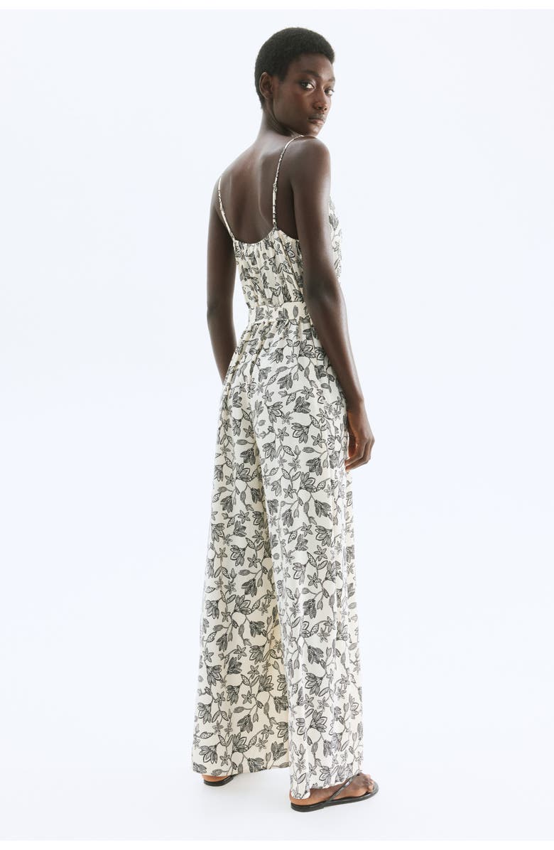 H&M Tie-belt Jumpsuit, Alternate, color, Cream/Black Floral
