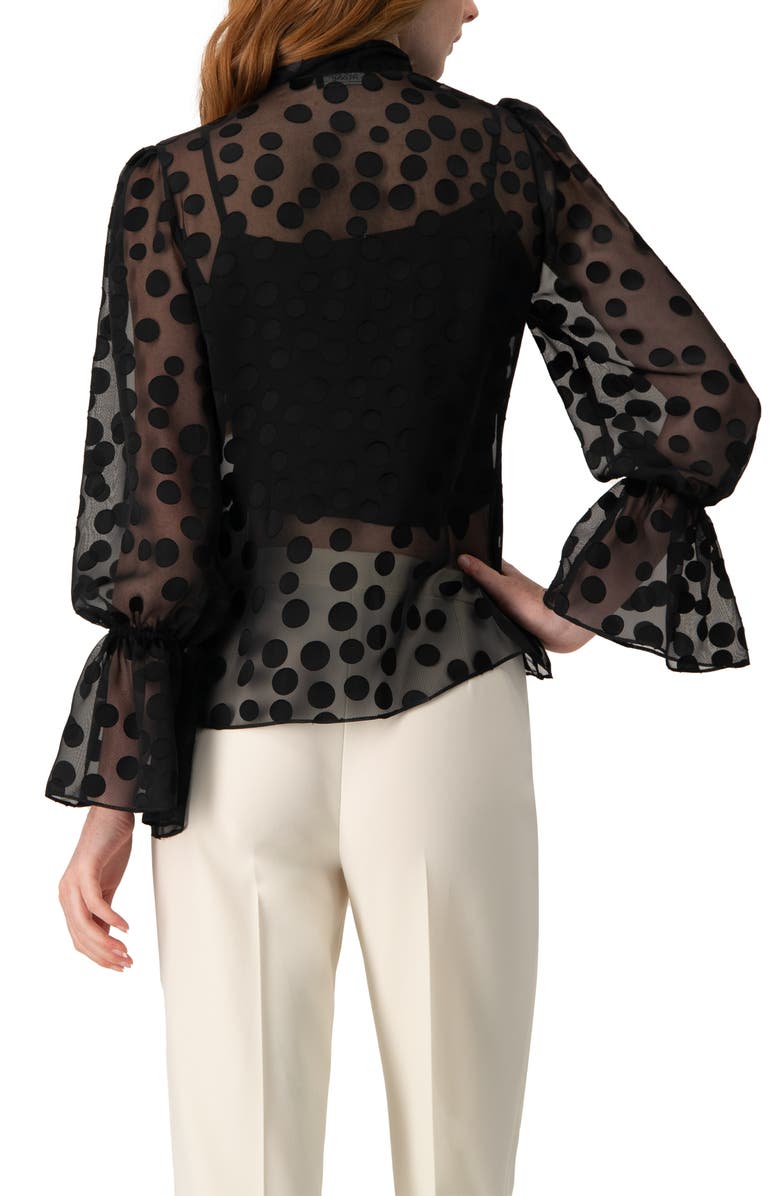IVONNE Polka Dot See Though Blouse with Tie Neck, Alternate, color, Black