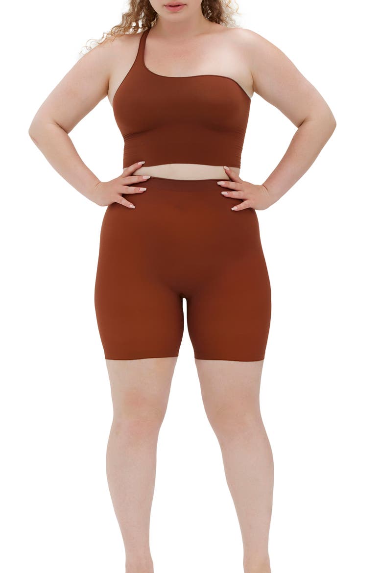 Seamless Smooth One Shoulder Top, Alternate, color, Brown