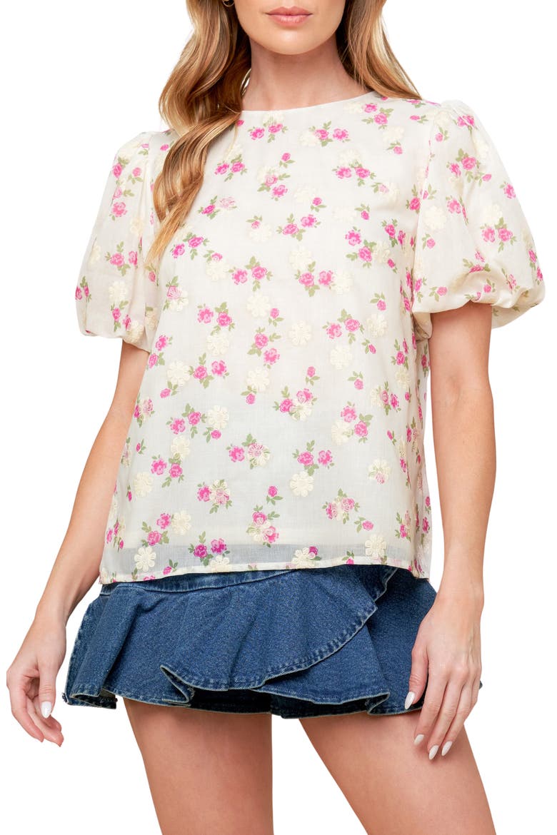 Textured Floral Print Top, Main, color, CREAM